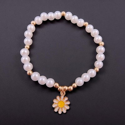Pulsera 55 mm Elastizada Perlas Margarita Acero Dorado - 500051