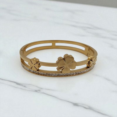 Esclava 60 mm x 53 mm Trébol Strass Enchapado en Oro - 500103