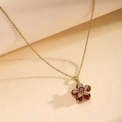Collar 40 + 5 cm Flor Rojo Dije Giratorio Acero Dorado - 700022