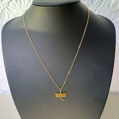 Collar 45 cm Espejo 0,4 mm Libélula Acero Dorado - 700056