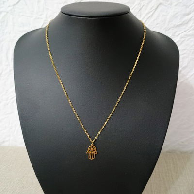 Collar 50 cm Espejo 0,4 mm Mano Fátima Flor Acero Dorado - 700057