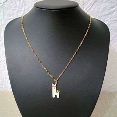 Collar 50 + 5 cm Espejo 0,5 mm Esmaltado Llama Blanco 13 mm x 25 mm Acero Dorado - 700094