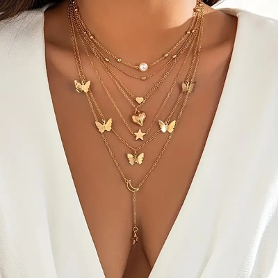 Conjunto 6 Collares Regulables Acero Dorado - 800016