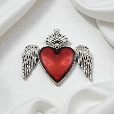 Dije Corazón Rojo Alas Corona 42 mm x 44 mm Acero Quirúrgico - 400337