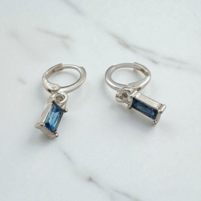 Aros Argolla 12 mm Zirconia Rectangular Azul 4 mm x 10 mm Acero Quirúrgico - 200298
