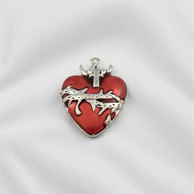 Dije Corazón Rojo Cruz 28 mm x 42 mm Acero Quirúrgico - 400343