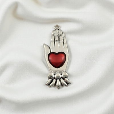 Dije Corazón Rojo Mano 15 mm x 43 mm Acero Quirúrgico - 400336