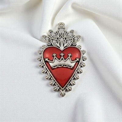 Dije Corazón Rojo Corona 25 mm x 45 mm Acero Quirúrgico - 400342
