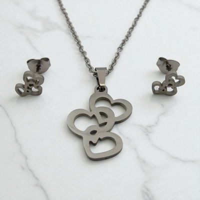 Conjunto Aros Collar 45 cm Corazón Acero Quirúrgico - 800025