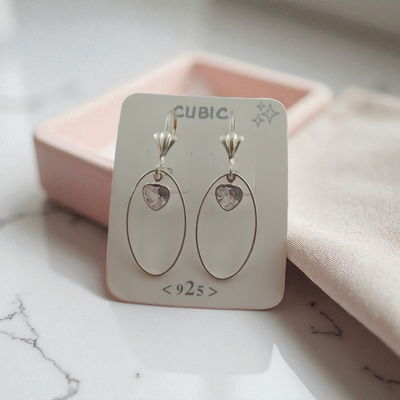 Aros Argolla Óvalo 14 mm x 26 mm Zirconia Corazón Plata 925 - 200263