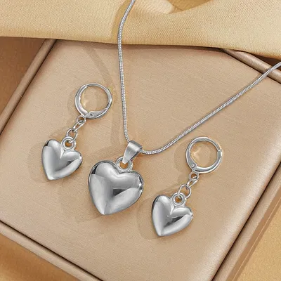 Conjunto Aros Collar Corazón Acero Quirúrgico - 800009