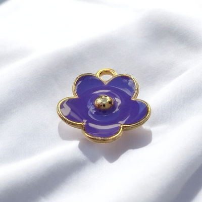 Dije Esmaltado Flor Violeta Acero Dorado - 400078VIO