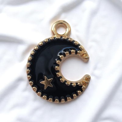 Dije Esmaltado Luna Blanco Acero Dorado - 400088