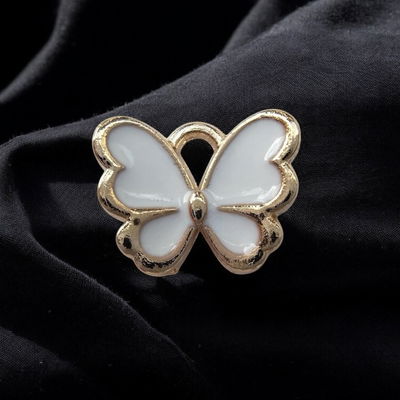 Dije Esmaltado Blanco Mariposa Blanco Acero Dorado - 400077BLA