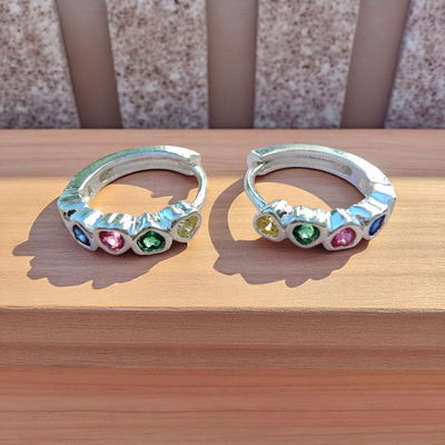 Aros Argolla 9 mm Strass Multicolor Acero Blanco - 200024