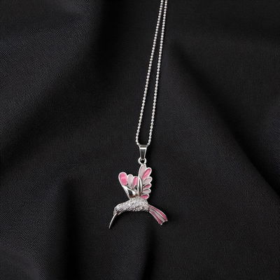 Collar 55 cm Bolitas 1 mm Colibrí 24 mm Strass Acero Quirúrgico - 700004