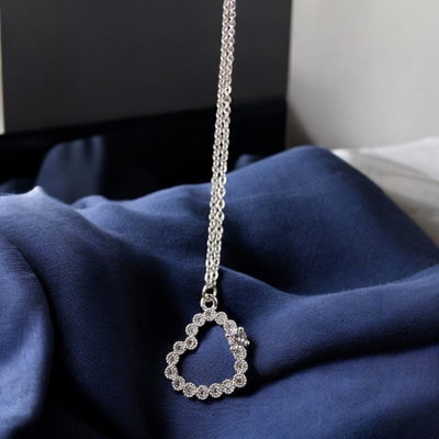 Collar 45 cm Espejo 0,4 mm Corazón 16 mm Strass Acero Blanco - 700005