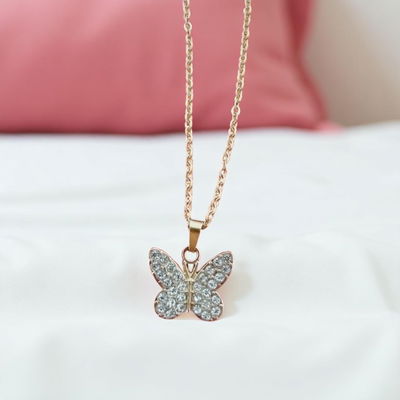 Collar 50 cm Espejo 0,4 mm Mariposa 18 mm x 15 mm Strass Acero Dorado - 700012