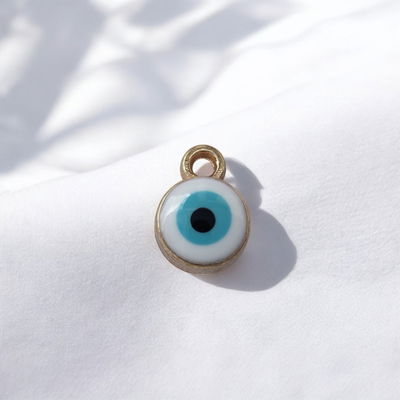 Dije Esmaltado Nazar Ojo Turco Blanco Celeste Acero Dorado - 400079BLA