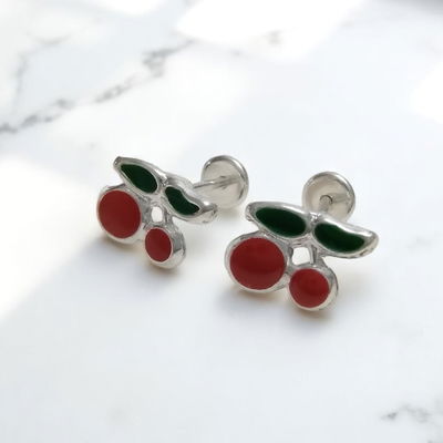 Abridores Cerezas Rojo Verde Plata 925 - 100021