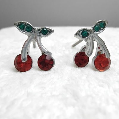 Aros Cerezas Strass Rojo Acero Blanco - 200012