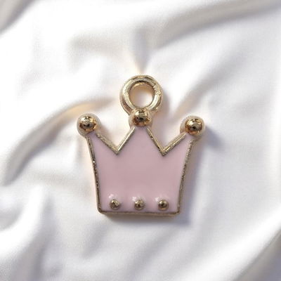 Dije Esmaltado Rosa Corona Rosa Acero Dorado - 400091ROS