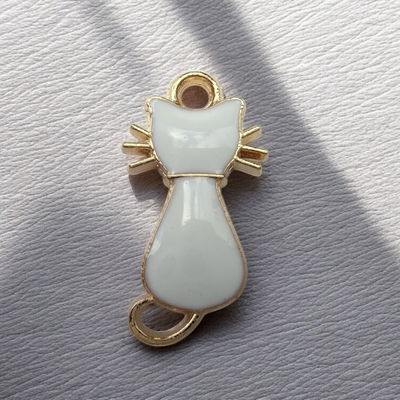 Dije Esmaltado Gato Blanco Acero Dorado - 400082BLA