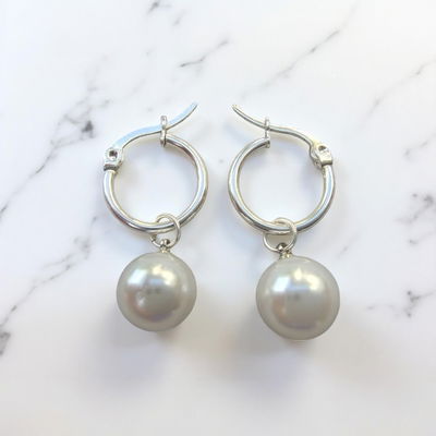 Aros Argolla 11,5 mm Perlas 10 mm Acero Blanco - 200032