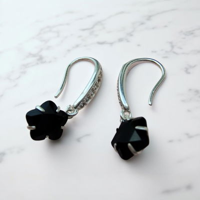 Aros Estrella Negro Strass Plata 925 - 200053