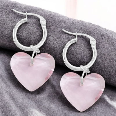 Aros Argolla 11 mm Corazón Rosa 14 mm Acero Blanco - 200146