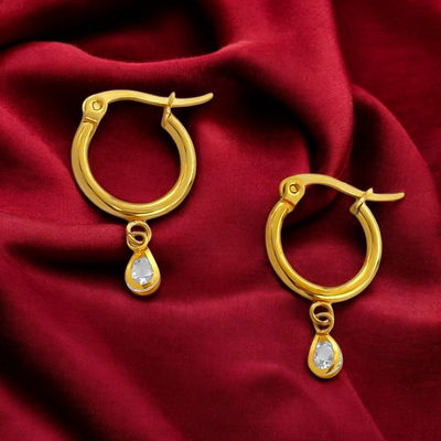 Aros Argolla 10,5 mm Gota Zirconia Acero Dorado - 200149