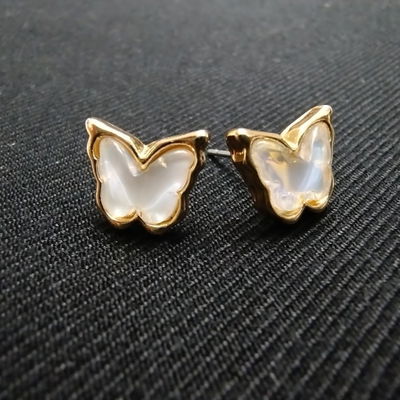 Aros Mariposa Blanco Tornasolado Acero Dorado - 200006