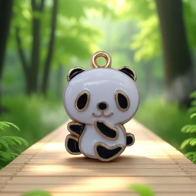 Dije Esmaltado Panda Blanco Negro Acero Dorado - 400101