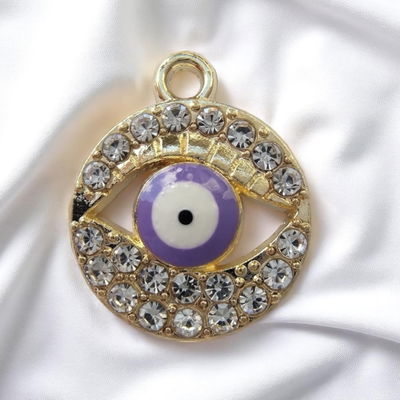 Dije Nazar Ojo Turco Violeta Strass 15 mm Acero Dorado - 400139
