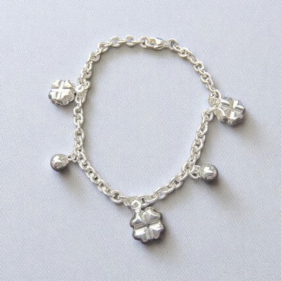 Pulsera 19,5 cm Trebol Bolitas Acero Blanco - 500005