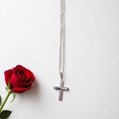 Collar 50 cm Barbada 0,4 mm Cruz 14 mm x 22 mm Acero Blanco - 700014