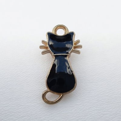 Dije Esmaltado Gato Negro Acero Dorado - 400082NEG