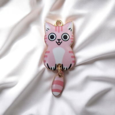 Dije Esmaltado Gato Rosa Blanco Acero Dorado - 400103ROS
