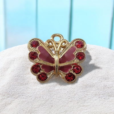 Dije Esmaltado Mariposa Rojo Strass Acero Dorado - 400106ROJ