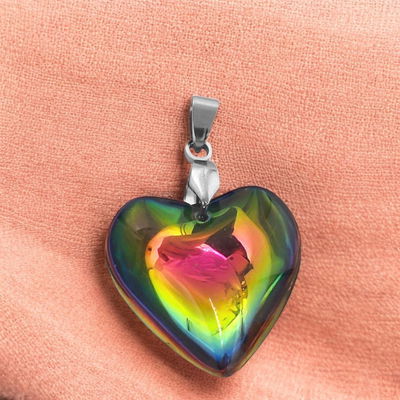 Dije Corazón Tornasolado 24 mm Acero Quirúrgico - 400037