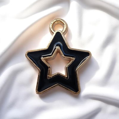 Dije Esmaltado Estrella Negro Acero Dorado - 400087