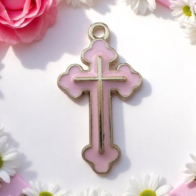 Dije Esmaltado Cruz Blanco Acero Dorado - 400118