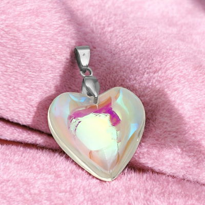 Dije Corazón Tornasolado, Blanco 24 mm Acero Quirúrgico - 400027
