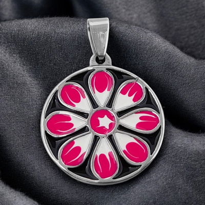 Dije Flor Fucsia Blanco 22 mm Acero Quirúrgico - 400005