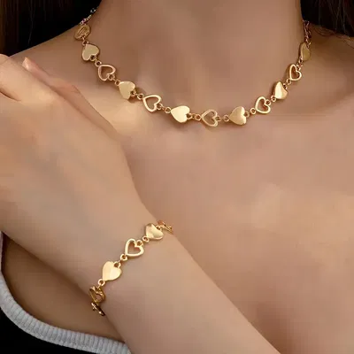 Conjunto Collar Pulsera Corazón Acero Dorado - 800007