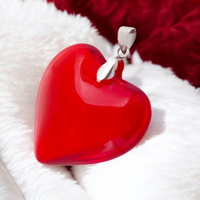 Dije Corazón Rojo 20 mm Acero Blanco - 400002