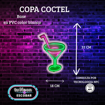 Cartel LED Neón Vaso de Cóctel