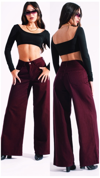 WIDE LEG Bordó - Elastizado