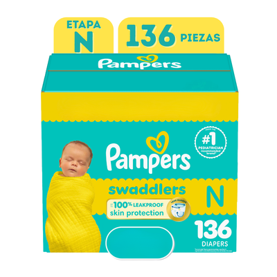 Pañales Pampers Swaddlers Active (10 LB- 136 Piezas) Recién Nacido Etapa N 