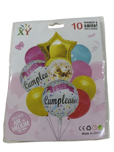 SET 10 GLOBOS FELIZ CUMPLEAÑOS